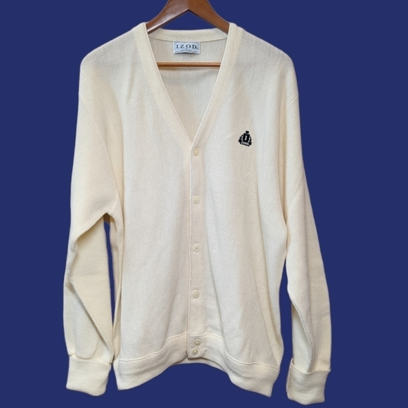 Vintage 90s Izod Crest Knit Cardigan Sweater Old Money - Picture 1 of 13